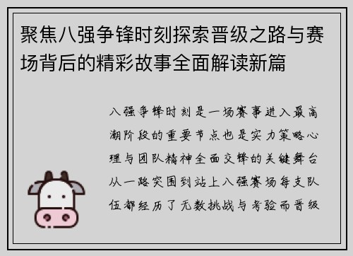 聚焦八强争锋时刻探索晋级之路与赛场背后的精彩故事全面解读新篇